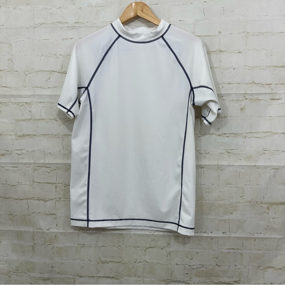 Lands End White Rash Guard Short Sleeve Swim Shirt